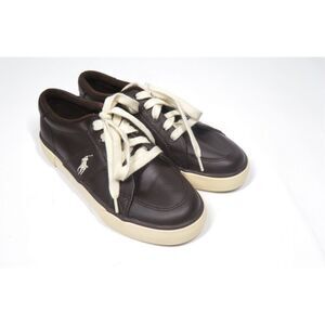 Polo Ralph Lauren HAROLD Chocolate Brown Leather Sneaker Youth Sz 4.5 Women 6.5